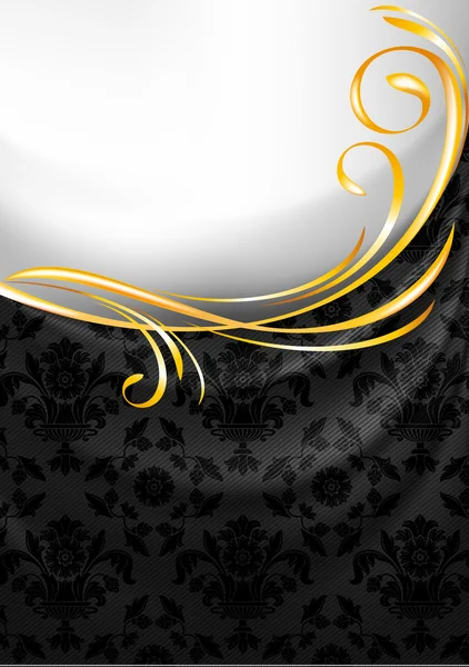Чорна тканинна завіса, золотий віньєтка — стоковий вектор