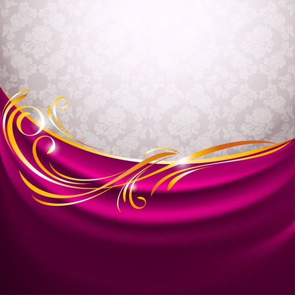 Рожева тканинна завіса, золотий віньєтка — стоковий вектор