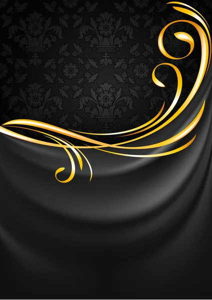 暗い灰色の布のカーテンの背景。ゴールドのビネット — ストックベクタ