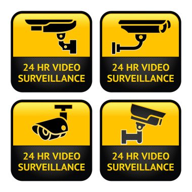 Security camera labels, video surveillance, set CCTV symbol clipart