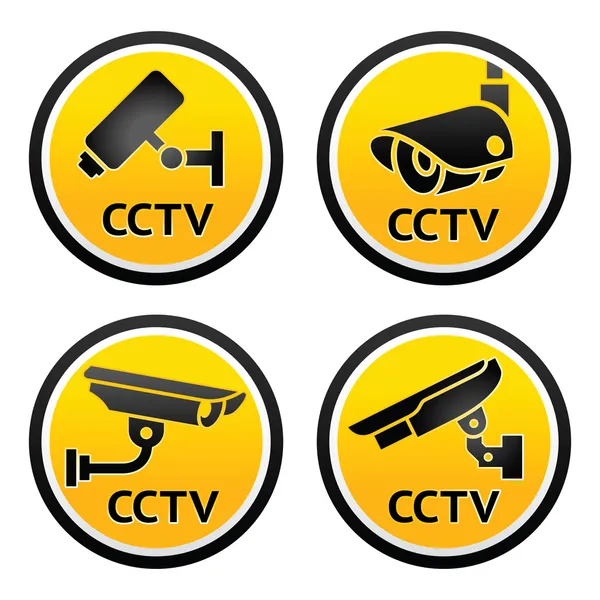 Pictograma de la cámara de seguridad, establecer señales de CCTV — Vector de stock