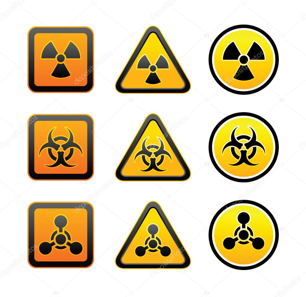 Set hazard warning radiation symbols