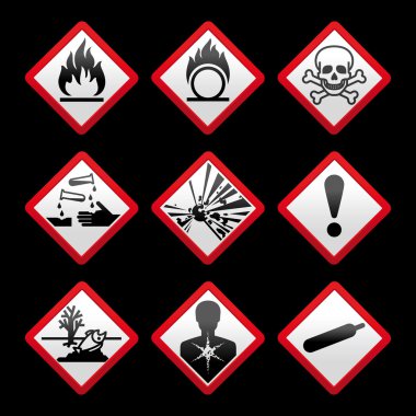 New safety symbols Hazard signs Black background clipart