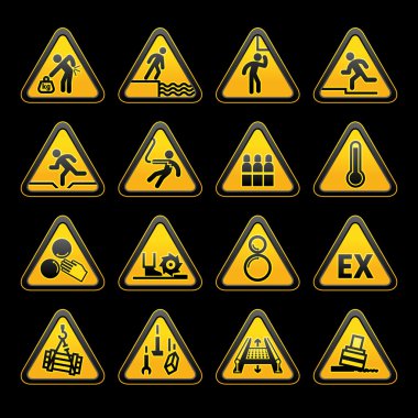 Set Triangular Warning sumbols Hazard signs clipart