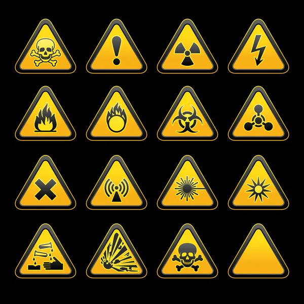 Ange trekantiga varningsskyltar varningssymboler — Stock vektor
