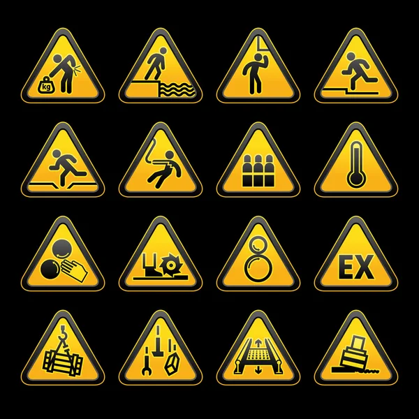 Set Triangulaire Avertissement sumbols Signes de danger — Image vectorielle