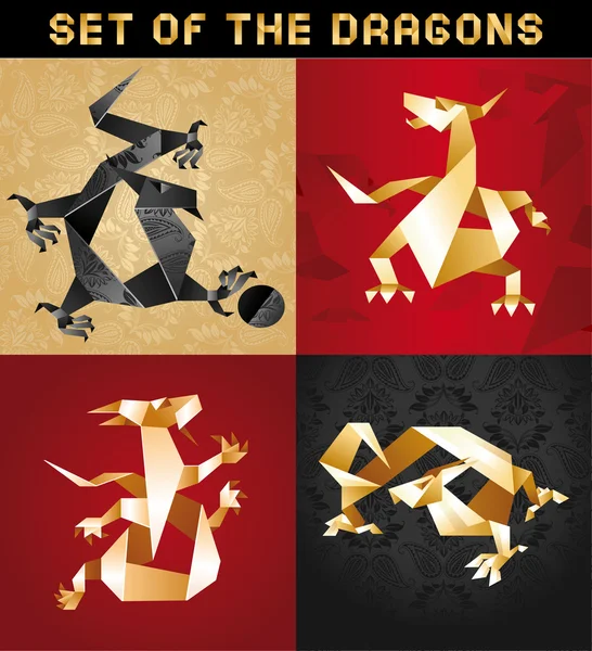 Set Dragón Origami — Archivo Imágenes Vectoriales