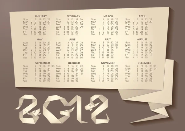 stock vector Calendar - Dragon Origami 2012 Year