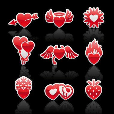 Set icons of Valentine's day red hearts clipart