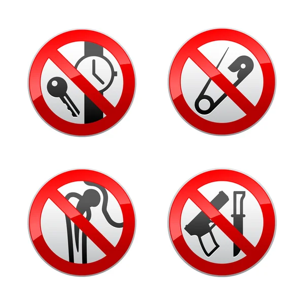 Set prohibited signs - metal detector — Stock Vector