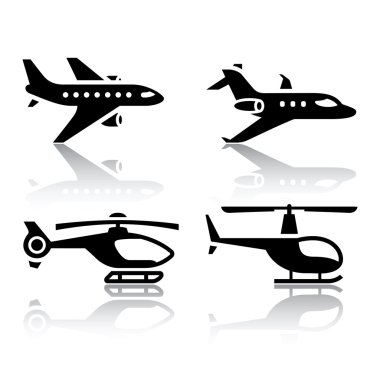 Set of transport icons - airbus and helicopter clipart