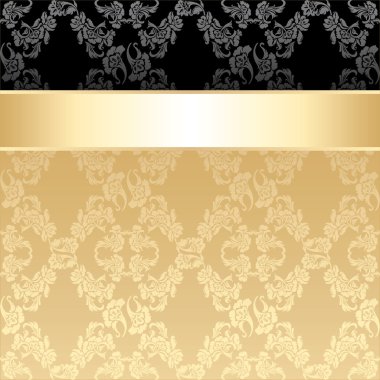 Seamless pattern, floral decorative background, gold ribbon clipart