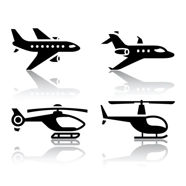Conjunto de iconos de transporte - Airbus y helicóptero — Vector de stock