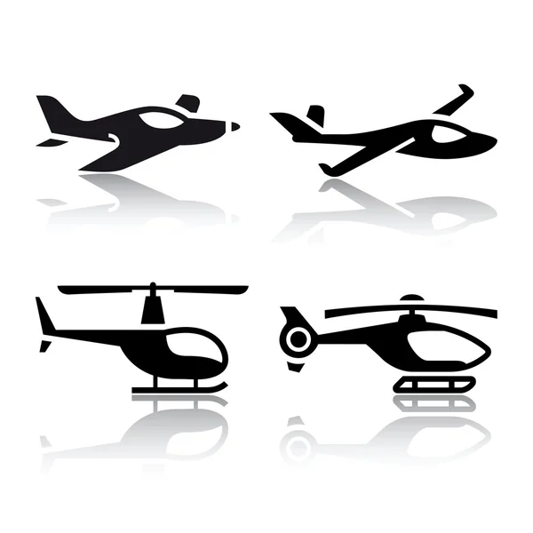 交通工具图标-飞机和直升机的集 — 图库矢量图片