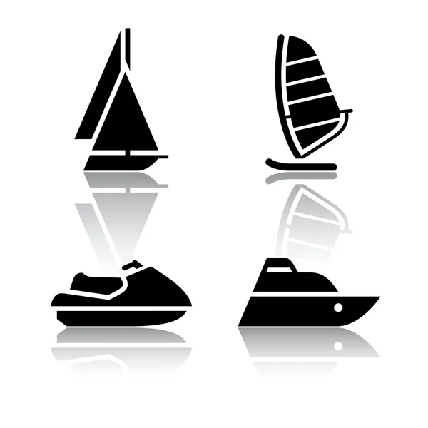 Conjunto de iconos de transporte - símbolos de barco y pez vela — Vector de stock