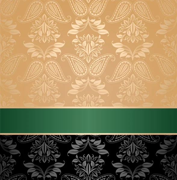 Seamless pattern, floral decorative background, green ribbon — Stock Vector