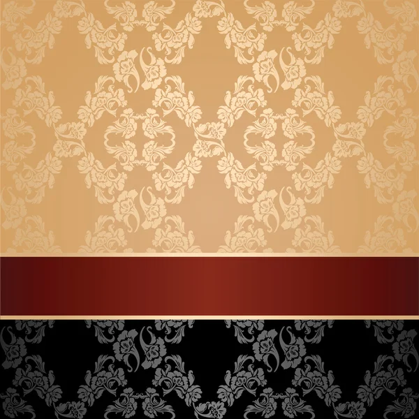 Seamless pattern, floral decorative background, maroon ribbon — Stock Vector
