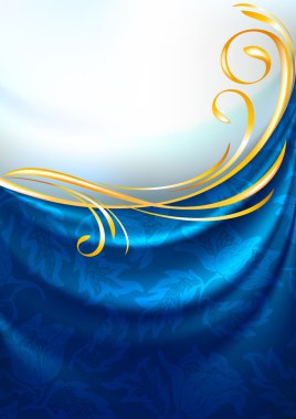 Blue fabric curtain with ornament, background, Eps10, gradient mesh clipart