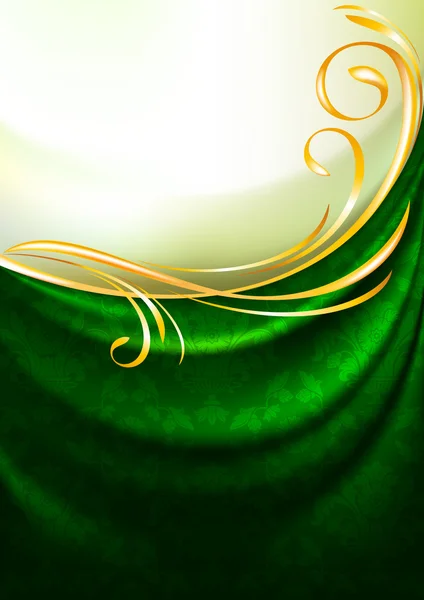 Cortina de tecido verde com ornamento, fundo, Eps10, Gradiente malha —  Vetores de Stock