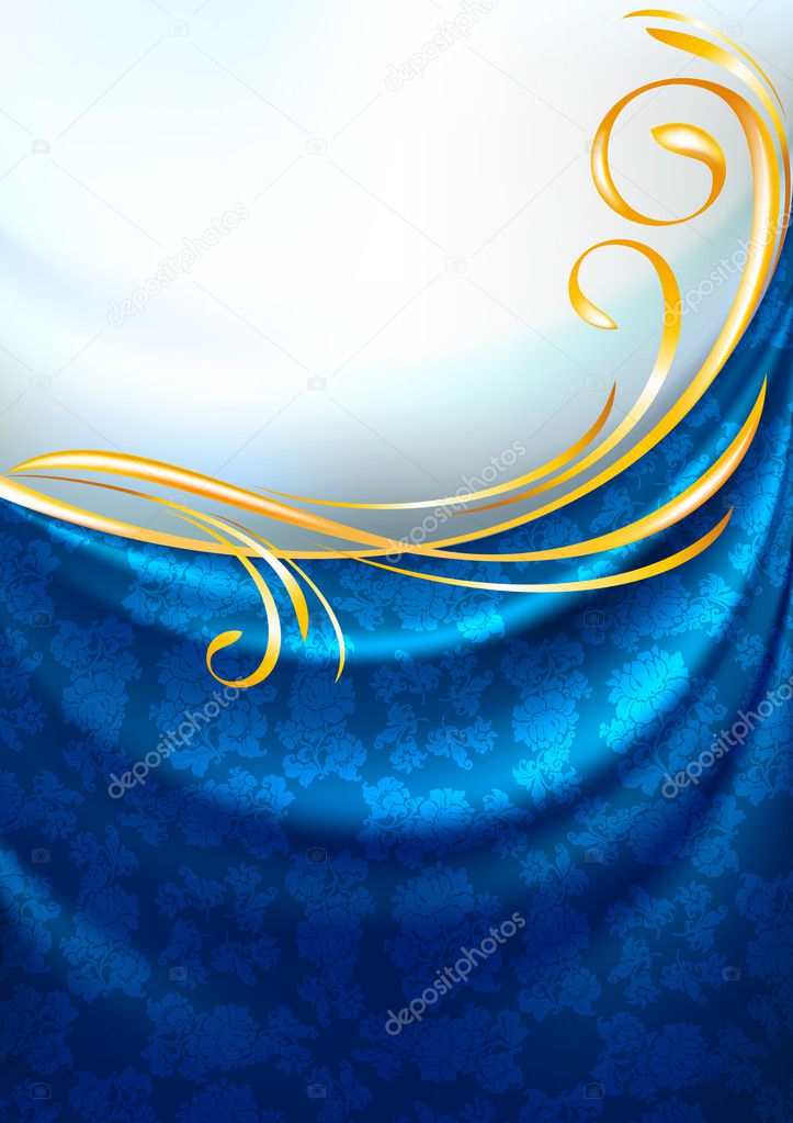 Fabric curtain, background, gold vignette, vector 10 eps