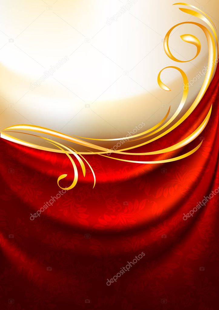 Red fabric drapes with ornament, background, Eps10, Gradient mesh