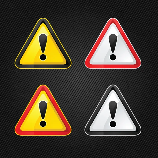 Hazard warning attention sign set on a metal surface — Stock Vector