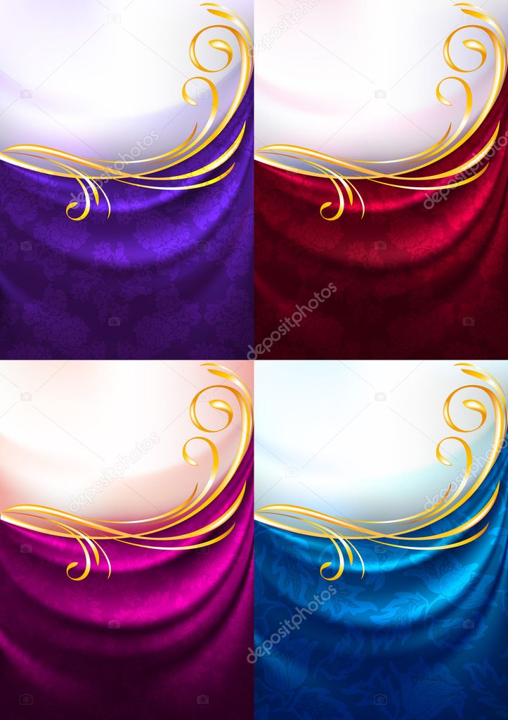 Set fabric curtain with ornament, holiday backdrop. Gradient mesh. Vector 1
