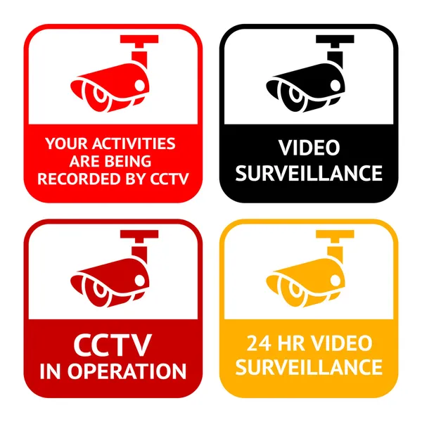 Pictograma de CCTV, vigilância por vídeo, conjunto de câmera de segurança símbolo — Vetor de Stock