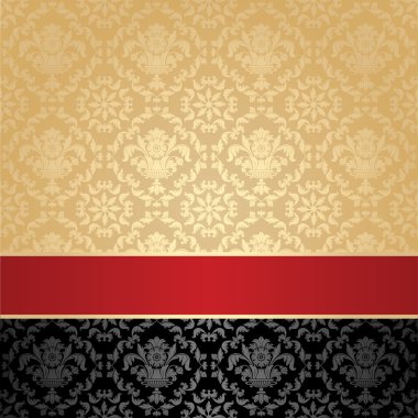 Seamless pattern, floral decorative background, red ribbon clipart