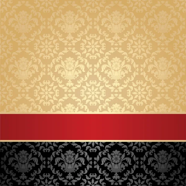 Naadloze patroon, floral decoratieve achtergrond, rood lint — Stockvector