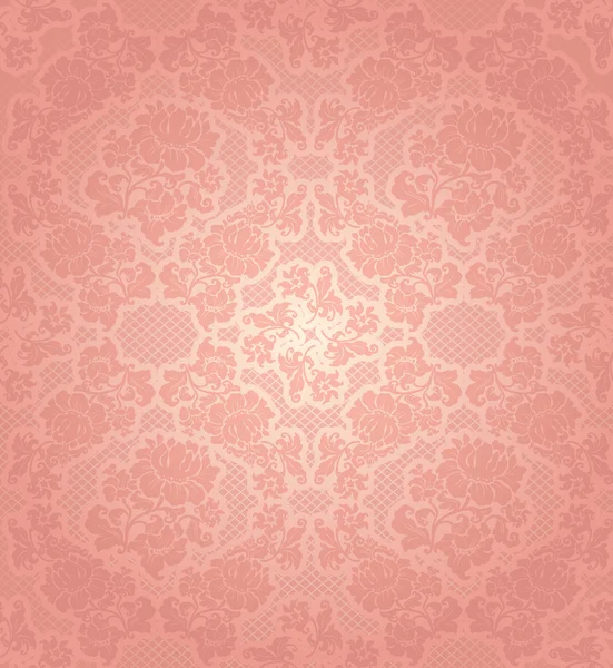 Lace achtergrond, roze sierbloemen sjabloon — Stockvector