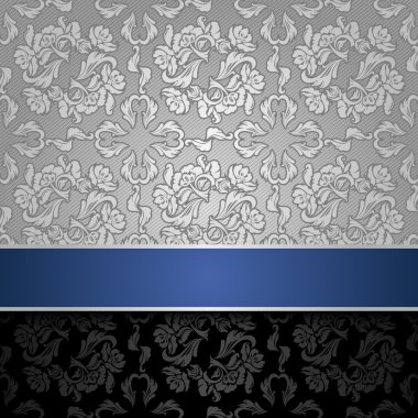 Seamless decorative background silver with a blue ribbon clipart