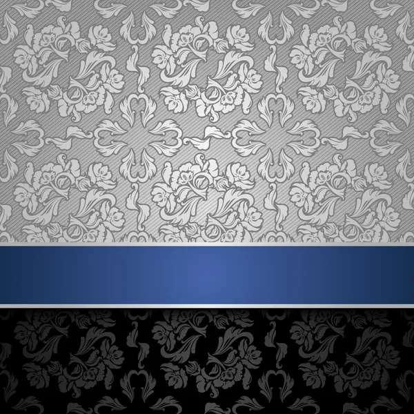 Fond décoratif sans couture argent avec un ruban bleu — Image vectorielle