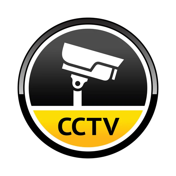 Cámara de vigilancia, símbolo redondo de advertencia — Vector de stock