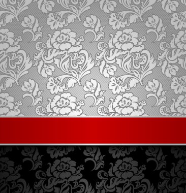 Seamless decorative background silver with a red ribbon clipart