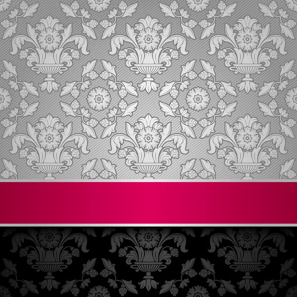 シームレスな装飾的な背景のピンクのリボンと銀 — ストックベクタ