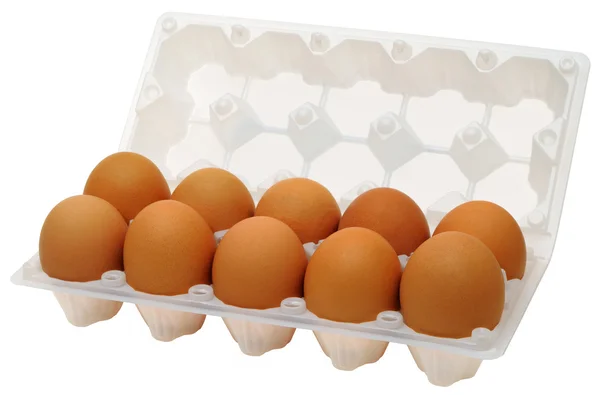 Huevos en caja de plástico — Foto de Stock