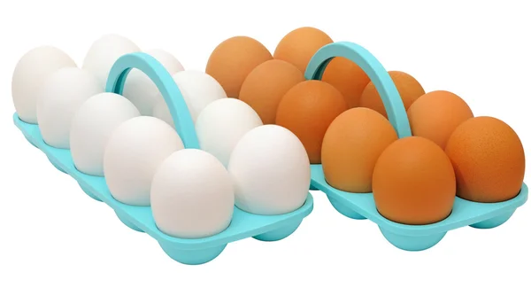 Dos docenas de huevos con cáscara blanca y marrón — Foto de Stock
