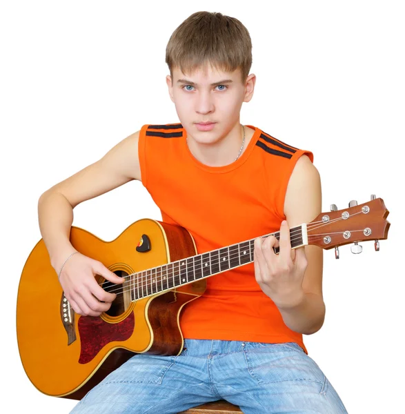 Подросток с испанской гитарой — стоковое фото