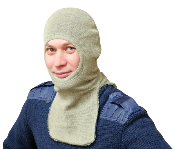 A man in a special fire nomex hood — Stock Photo, Image
