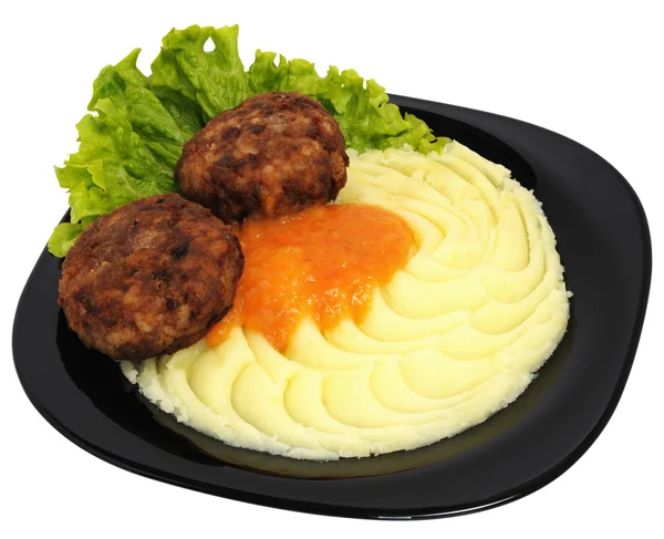 Mashed potatoes with meatballs — Stock Photo, Image