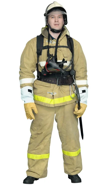 Firefighter in a special outer protective clothing — Stock Photo, Image