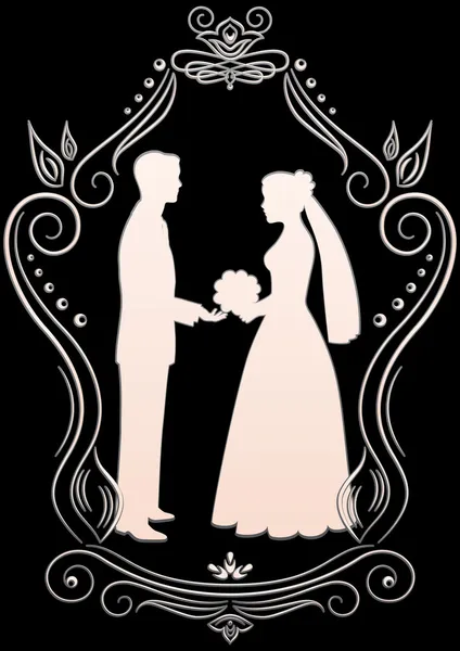 Siluetas de la novia y el novio en un marco _ 4 — Vector de stock