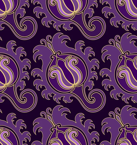 Florales nahtloses Muster auf violettem Hintergrund — Stockvektor