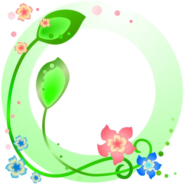 Groene lente frame met bloemen en bladeren — Stockvector