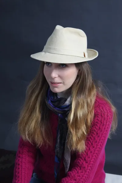 Attractive Brunette wearing hat — Stock Photo, Image