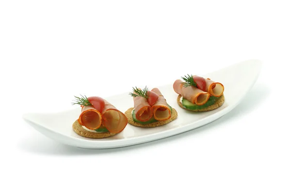 Canape with ham and vegetables — Stock Photo, Image