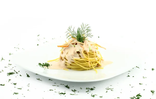 Espaguete com molho de pimentão — Fotografia de Stock