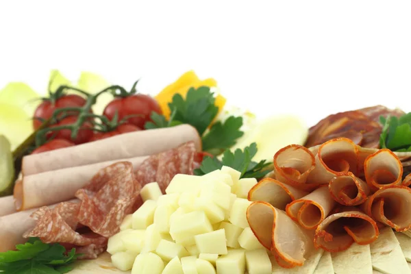 Prato delicatessen de carne com queijo — Fotografia de Stock