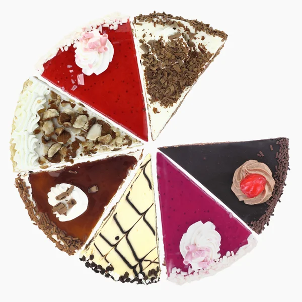 График пирогов с ломтиками торта — стоковое фото